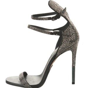Balmain Black Crystal Embellished Strappy Sandals Size 37.5